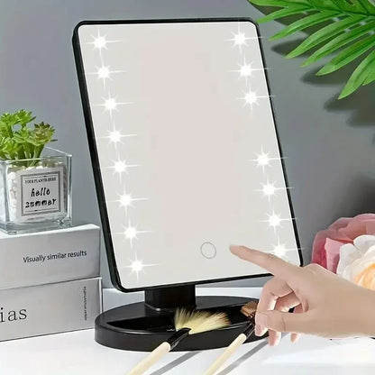 Miroir de maquillage de bureau à LED 1PC, conception tactile avec veilleuse, rangement rotatif à 360 degrés, créant un look de maquillage parfait