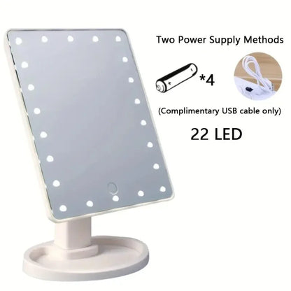 Miroir de maquillage de bureau à LED 1PC, conception tactile avec veilleuse, rangement rotatif à 360 degrés, créant un look de maquillage parfait