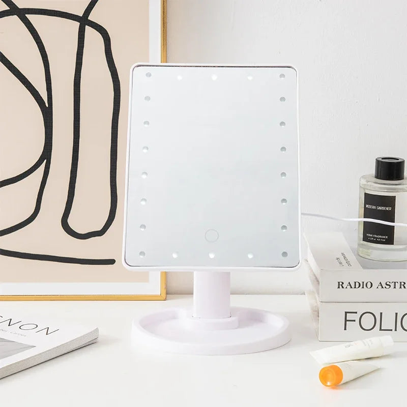 Miroir de maquillage de bureau à LED 1PC, conception tactile avec veilleuse, rangement rotatif à 360 degrés, créant un look de maquillage parfait